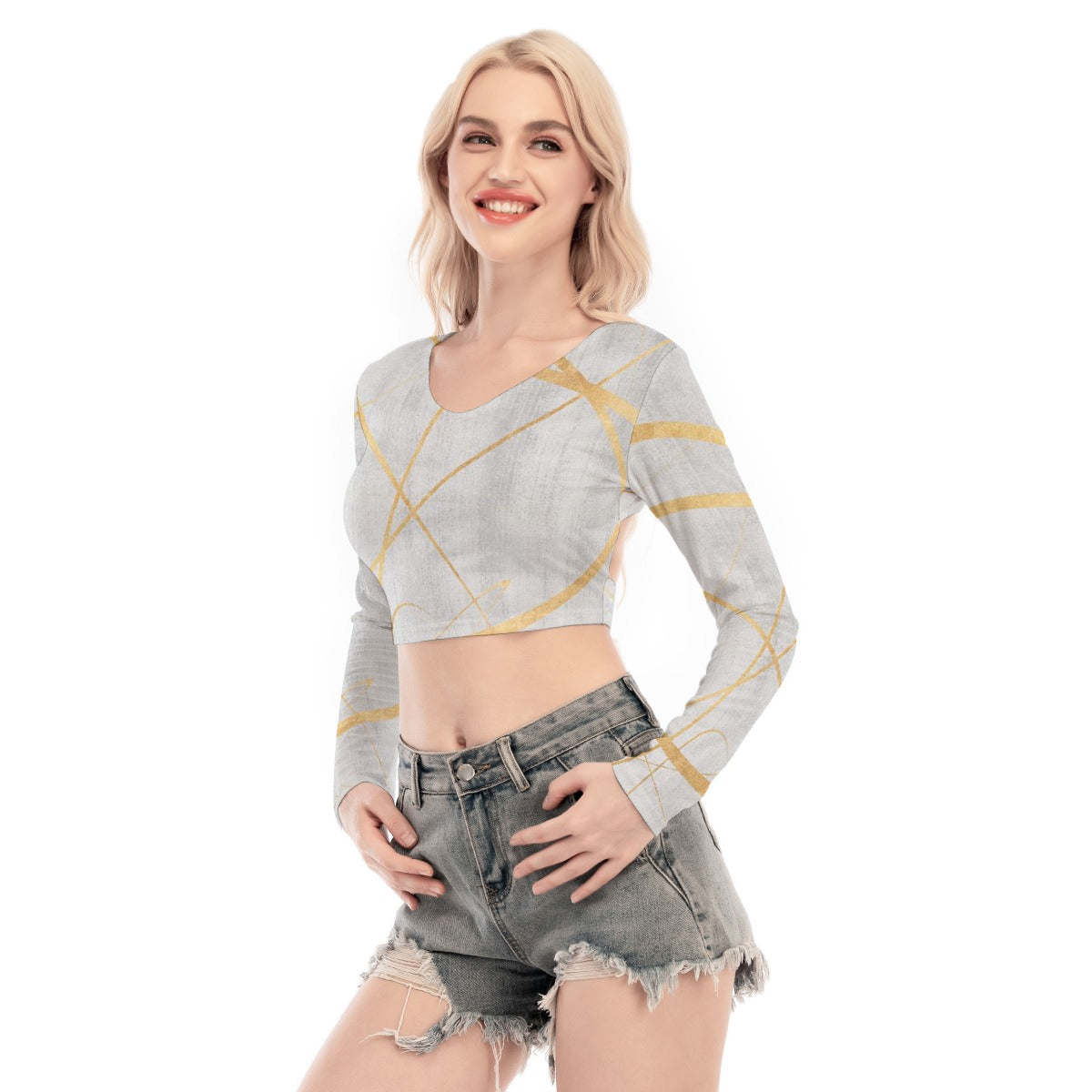 All-Over Print Women's Back Hollow T-shirt With Strap