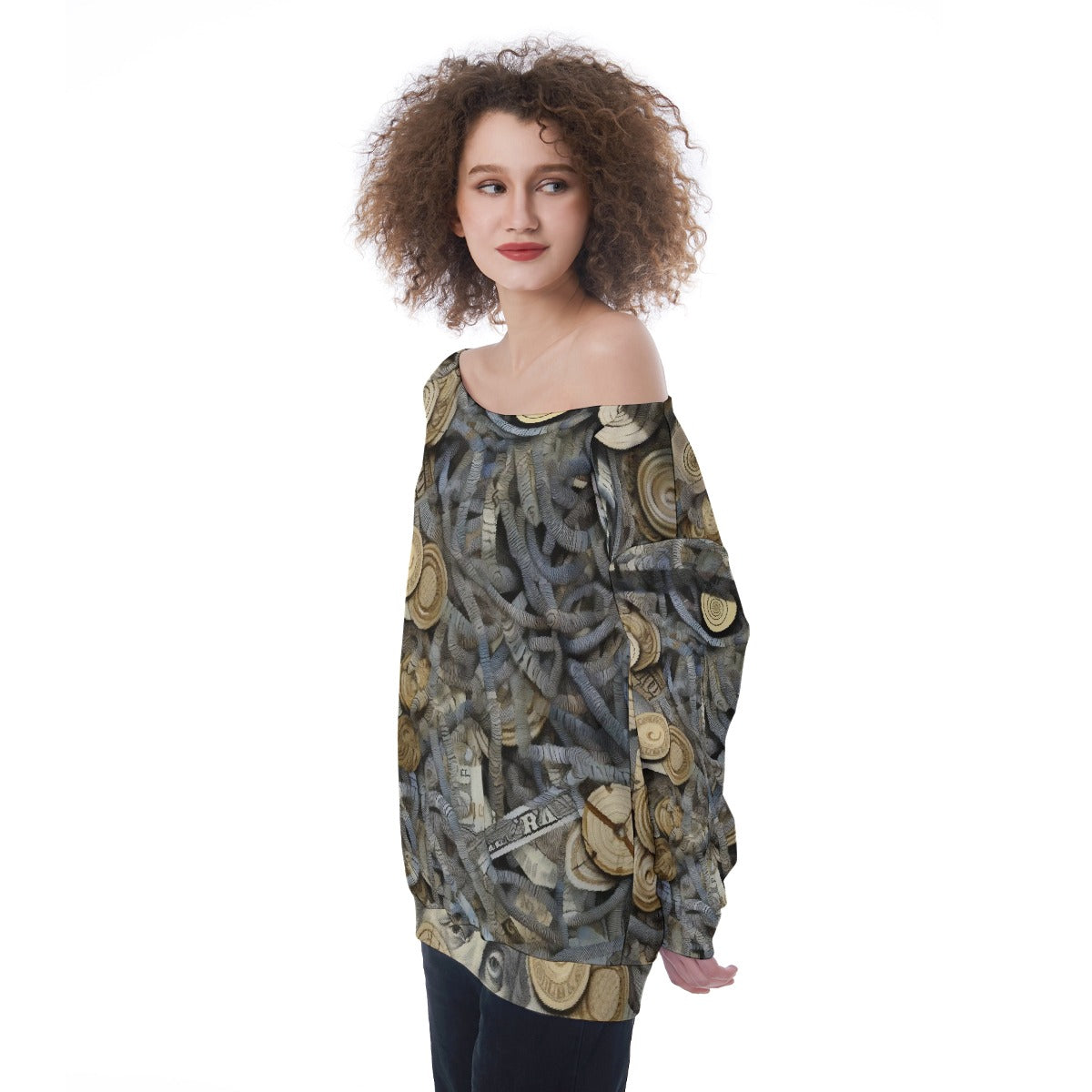All-Over Print Oversized Women's Off-Shoulder Sweatshirt