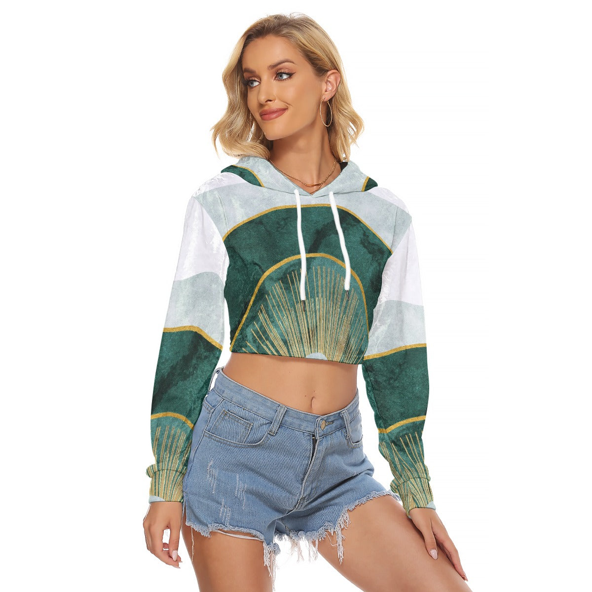 All-Over Print Women's Crop Top Hoodie|Velvet