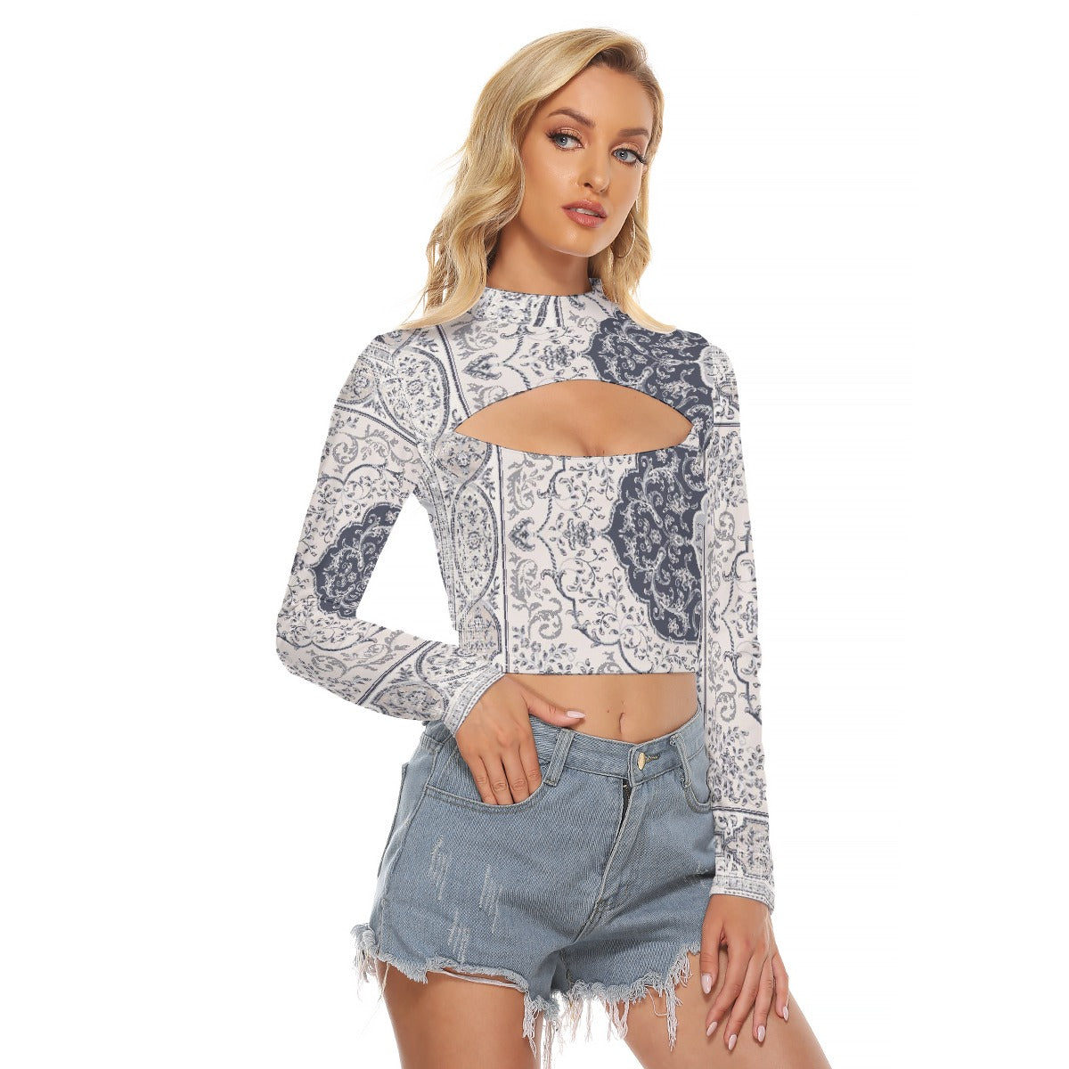 All-Over Print Women's Hollow Chest Keyhole Tight Crop Top