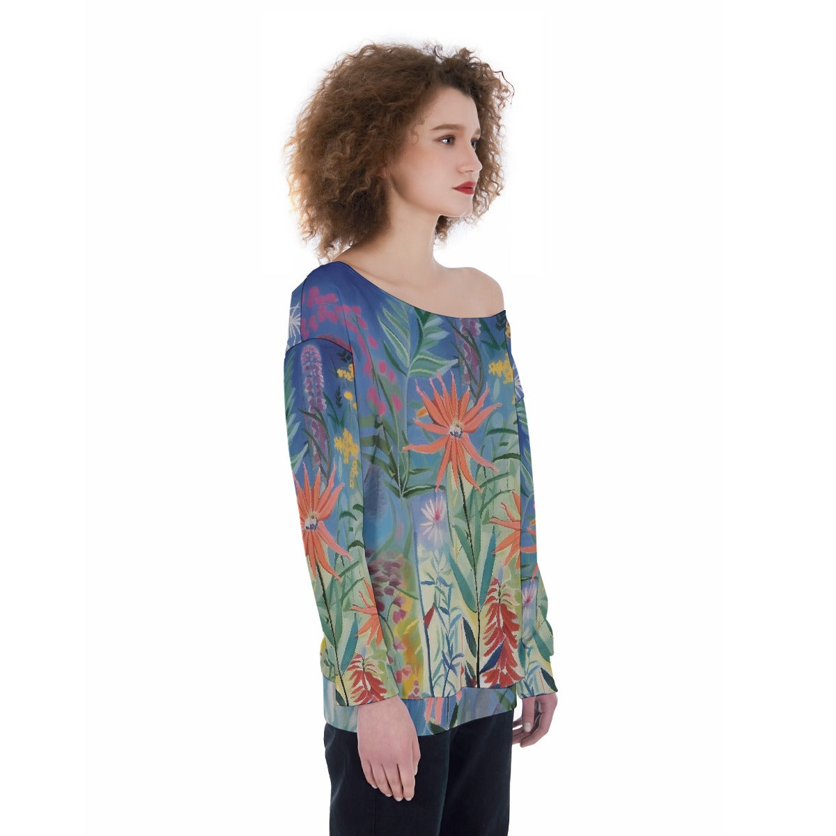 All-Over Print Oversized Women's Off-Shoulder Sweatshirt