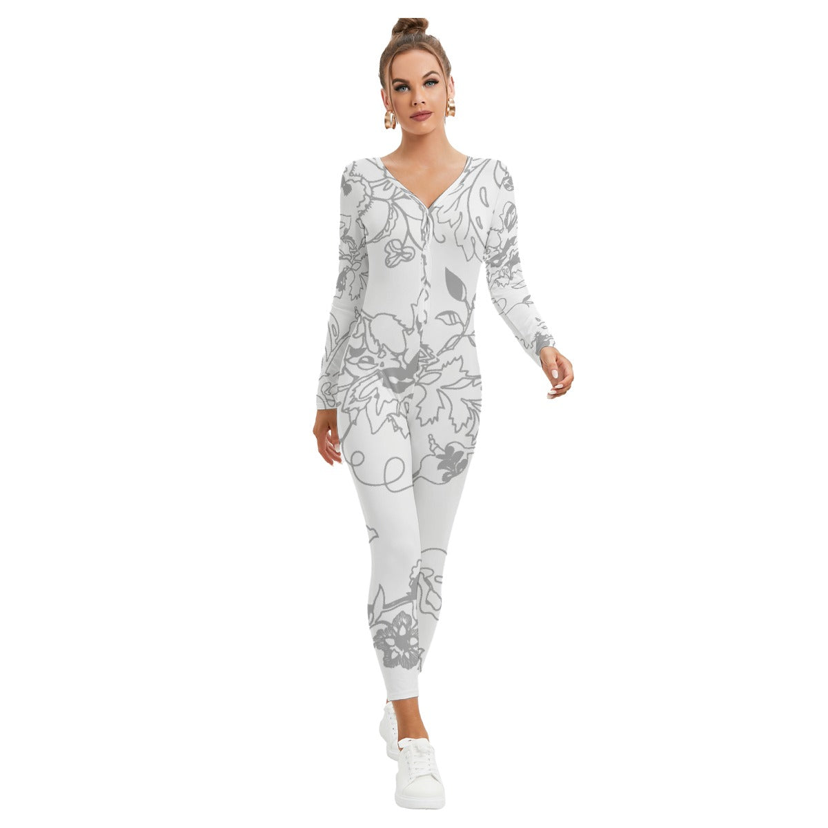 All-Over Print Women's Plunging Neck Jumpsuit