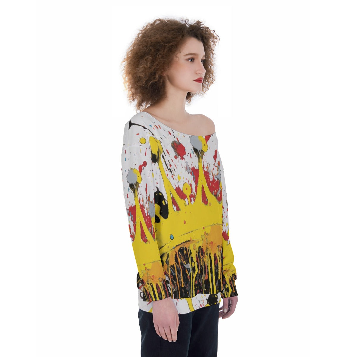 All-Over Print Oversized Women's Off-Shoulder Sweatshirt