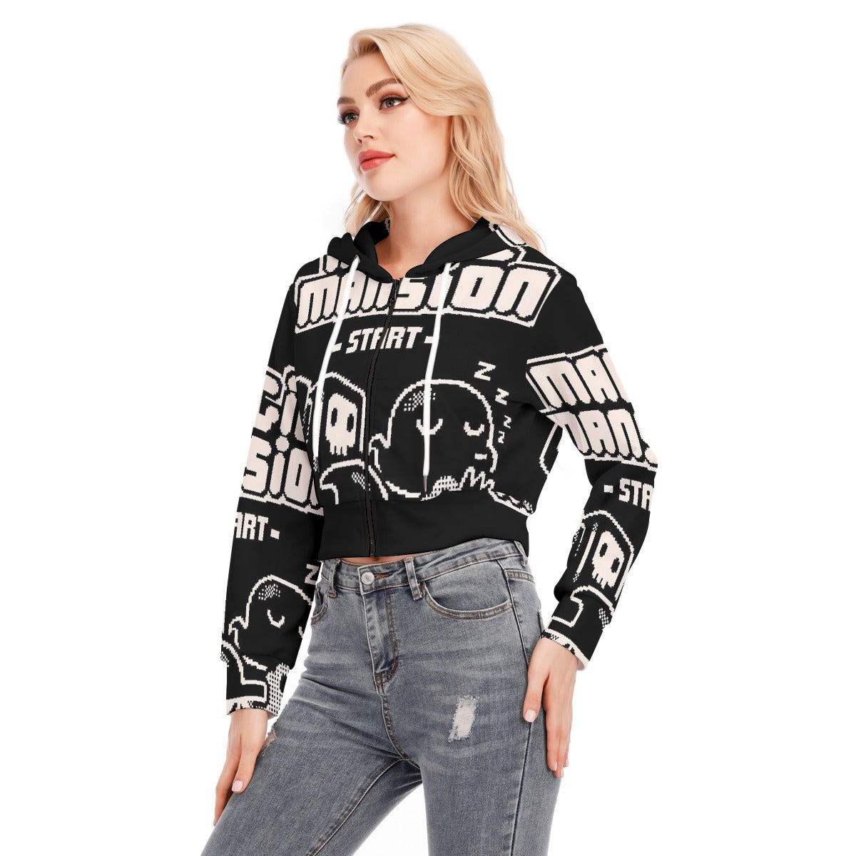 All-Over Print Women's Crop Top Hoodie With Zipper Closure
