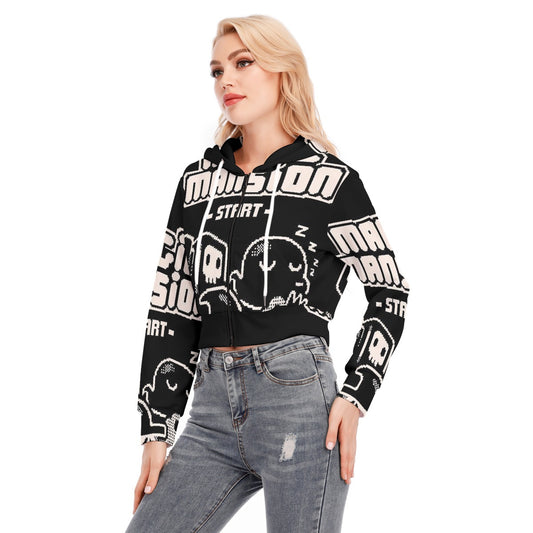 All-Over Print Women's Crop Top Hoodie With Zipper Closure