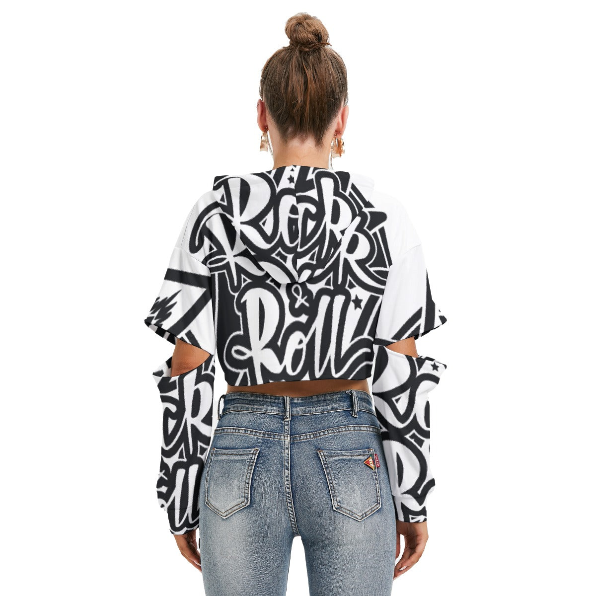 All-Over Print Women's Heavy Fleece Hoodie With Hollow Out Sleeve