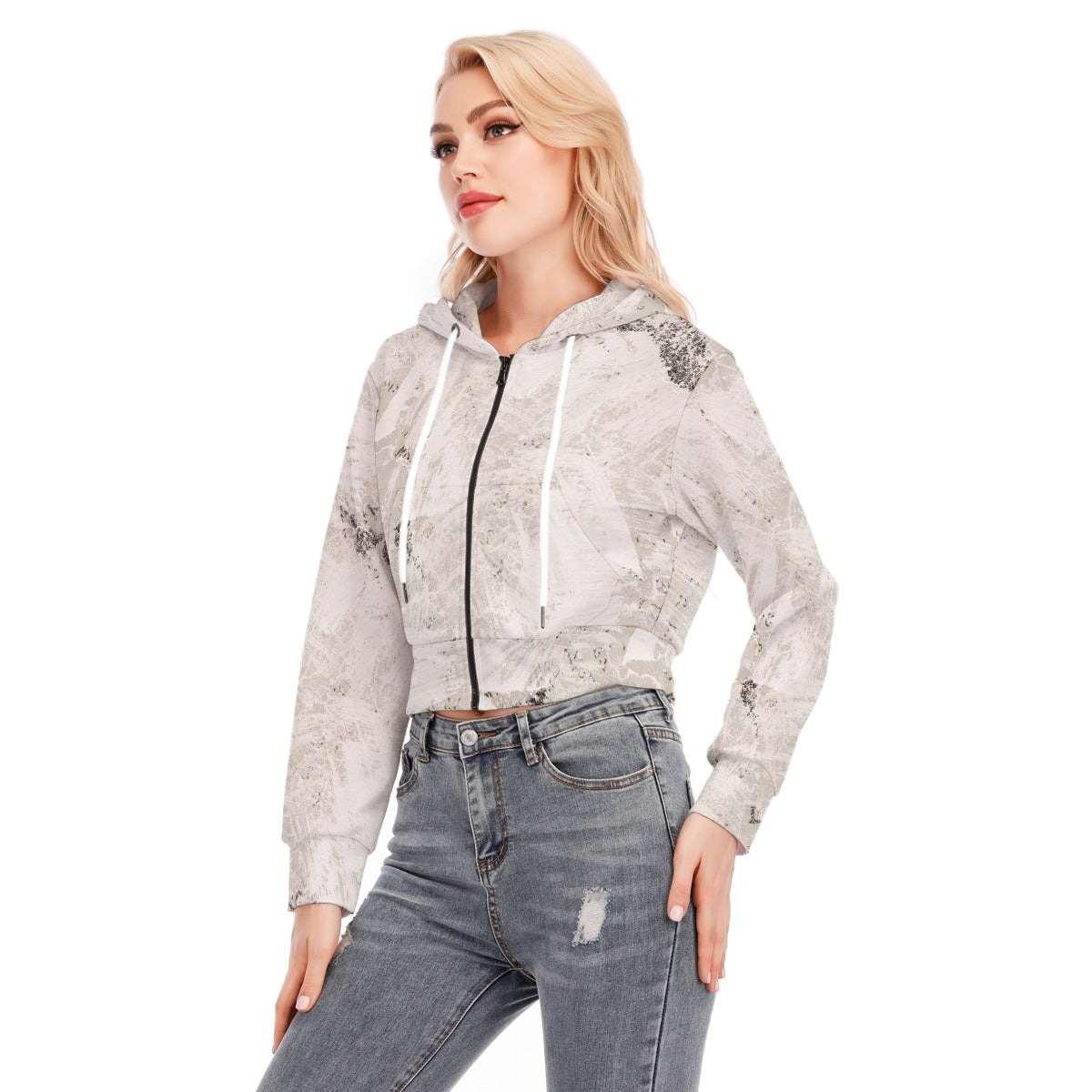 All-Over Print Women's Crop Top Hoodie With Zipper Closure