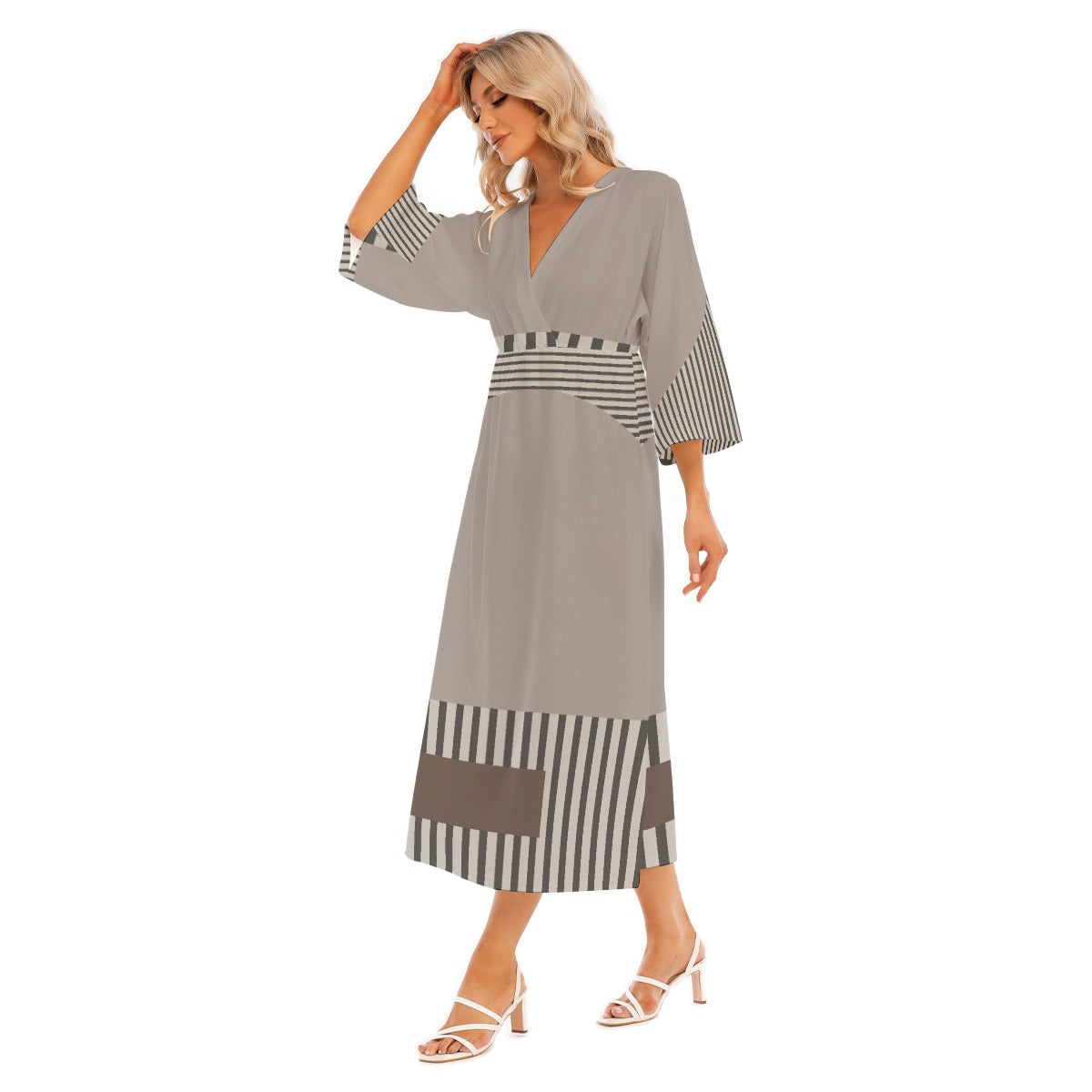 All-Over Print Women's Mid-Sleeve Long Dress