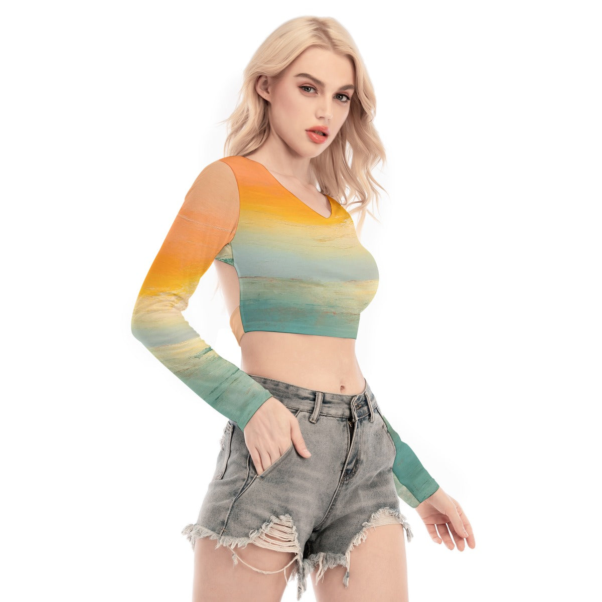 All-Over Print Women's Back Hollow T-shirt With Strap