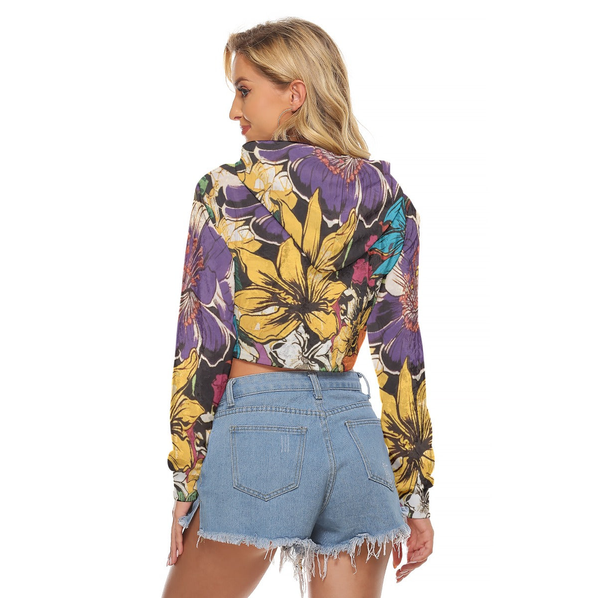 All-Over Print Women's Crop Top Hoodie|Velvet