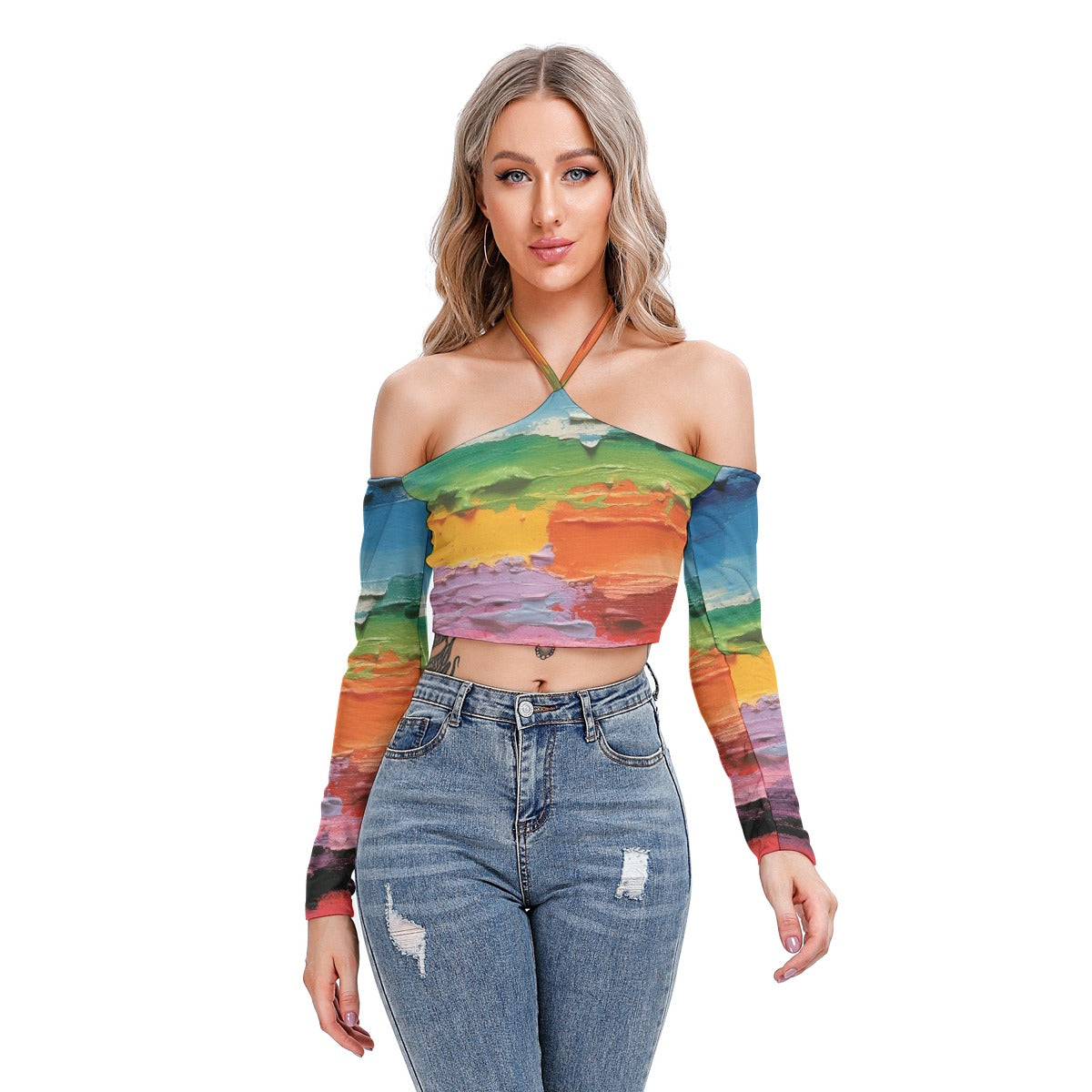 All-Over Print Women's Halter Lace-up Top