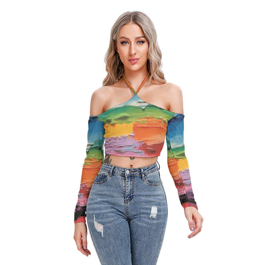 All-Over Print Women's Halter Lace-up Top