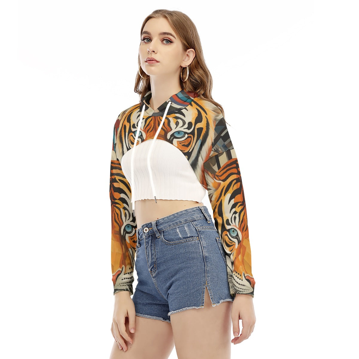 All-Over Print Women's Smock Short Hoodie With Long Sleeve