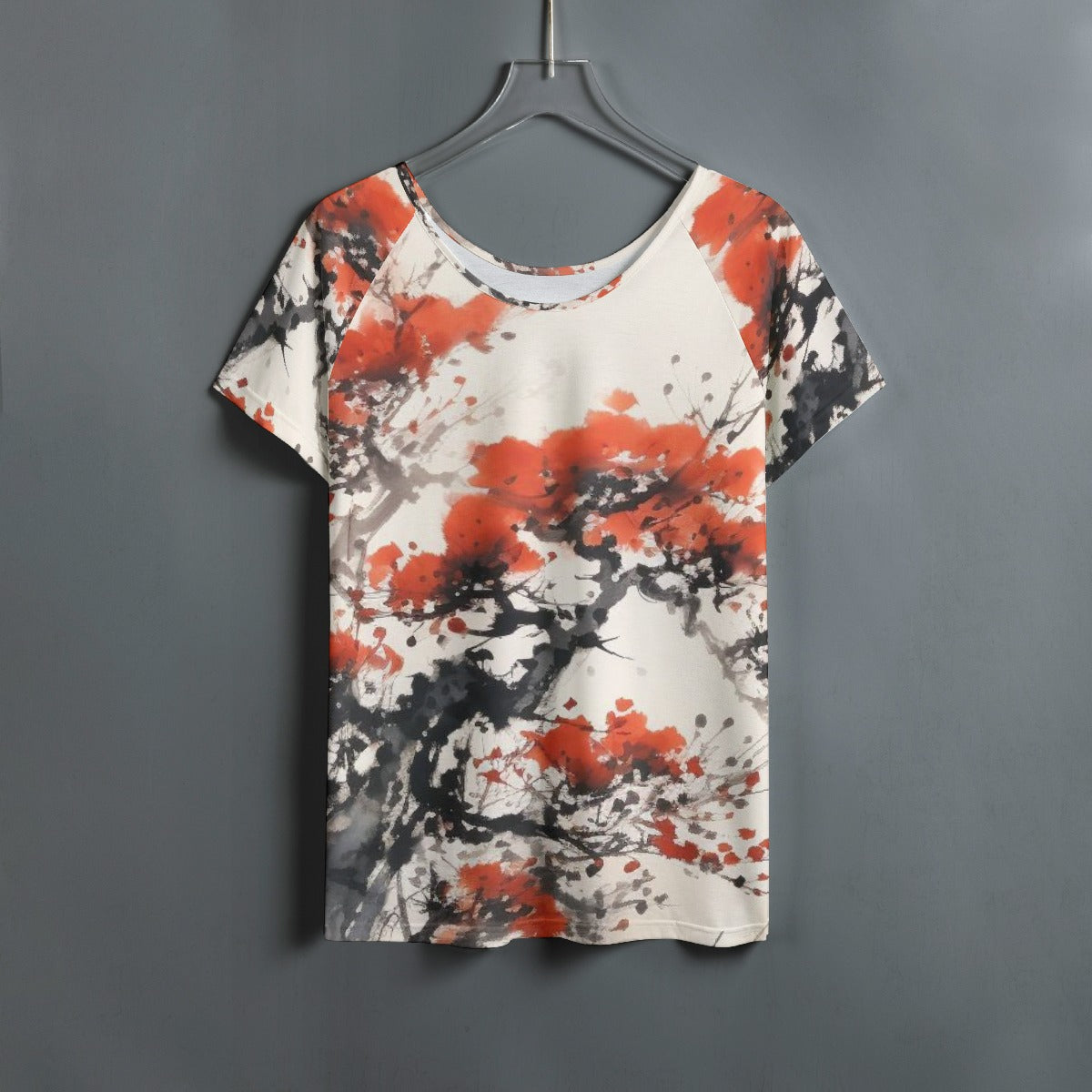 All-Over Print Women's Round Neck T-shirt With Raglan Sleeve