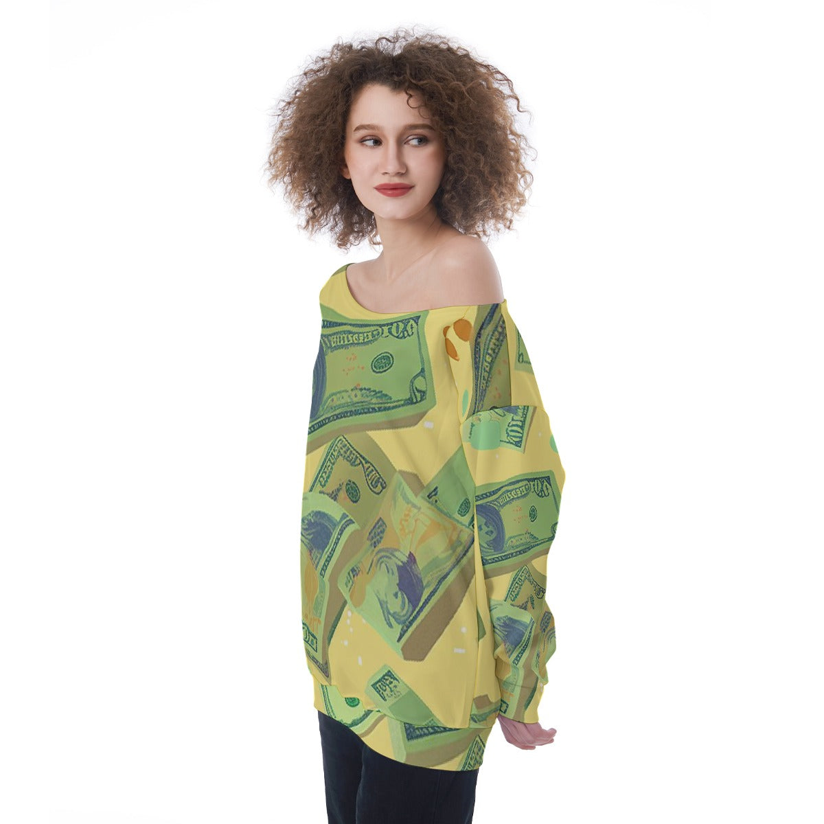 All-Over Print Oversized Women's Off-Shoulder Sweatshirt