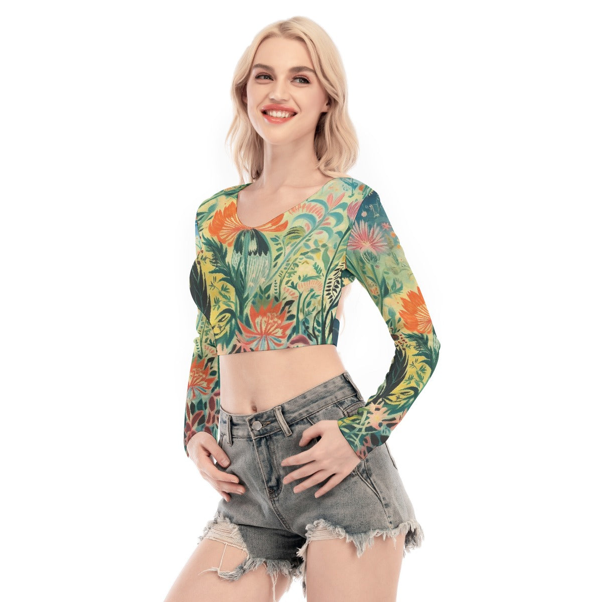 All-Over Print Women's Back Hollow T-shirt With Strap