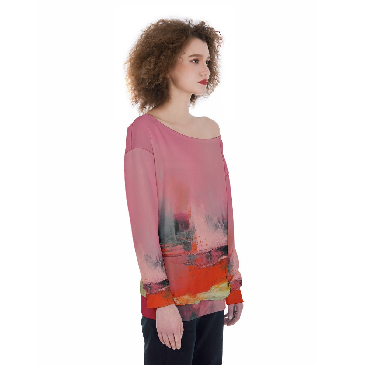 All-Over Print Oversized Women's Off-Shoulder Sweatshirt