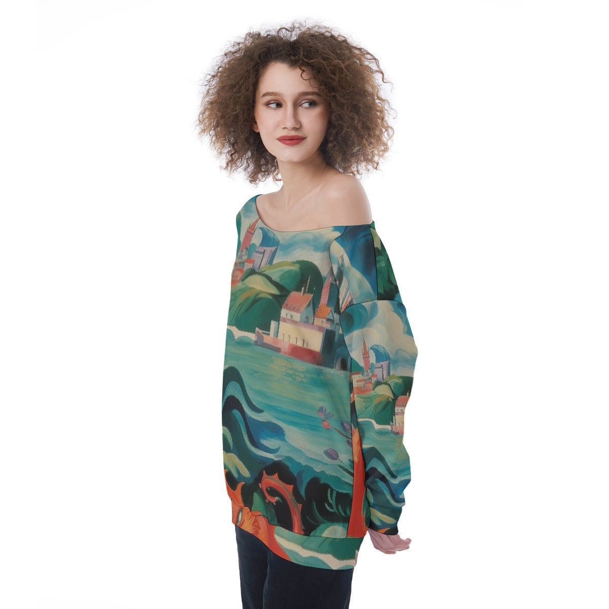 All-Over Print Oversized Women's Off-Shoulder Sweatshirt