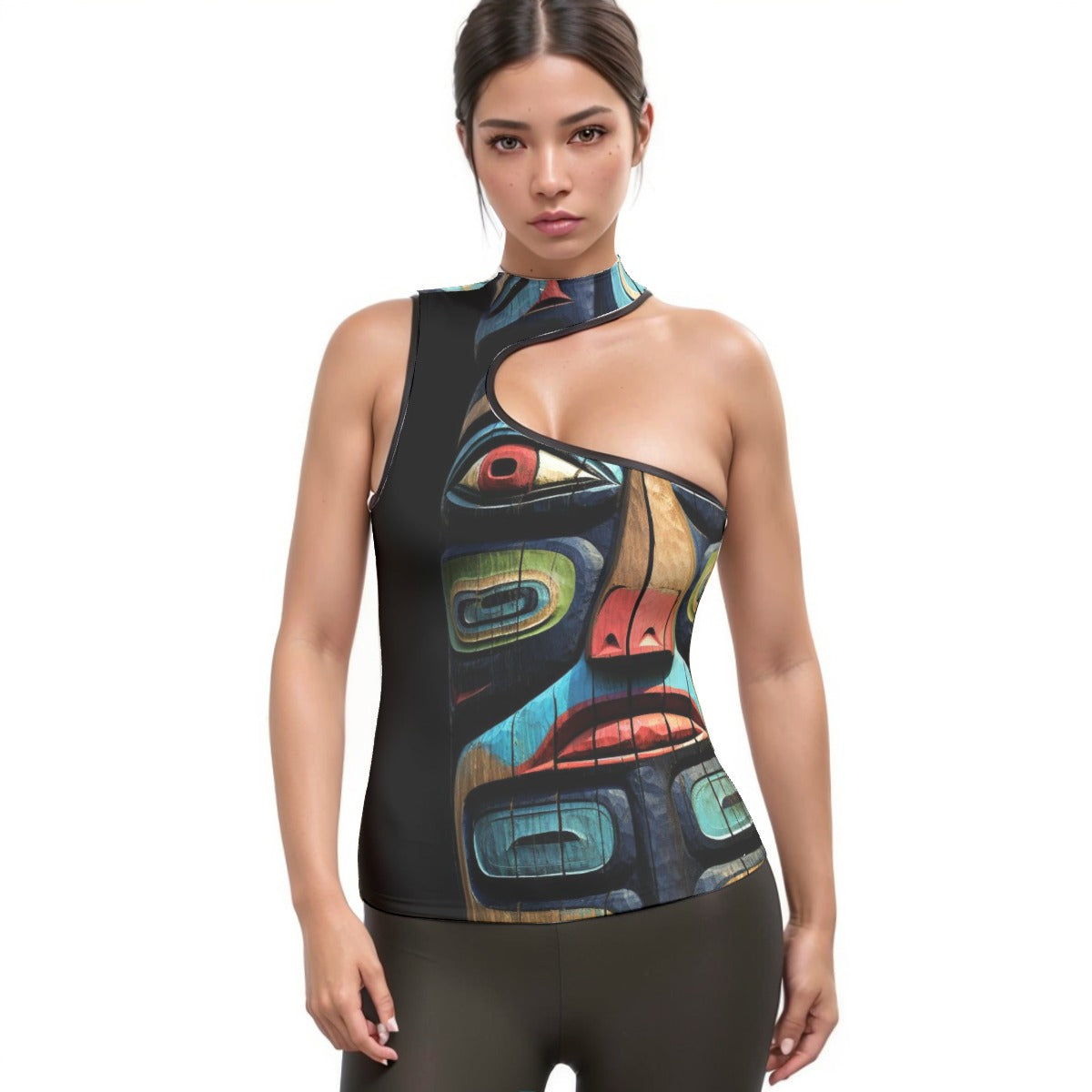 All-Over Print Women's Halter Sleeveless Asymmetrical Tank Top