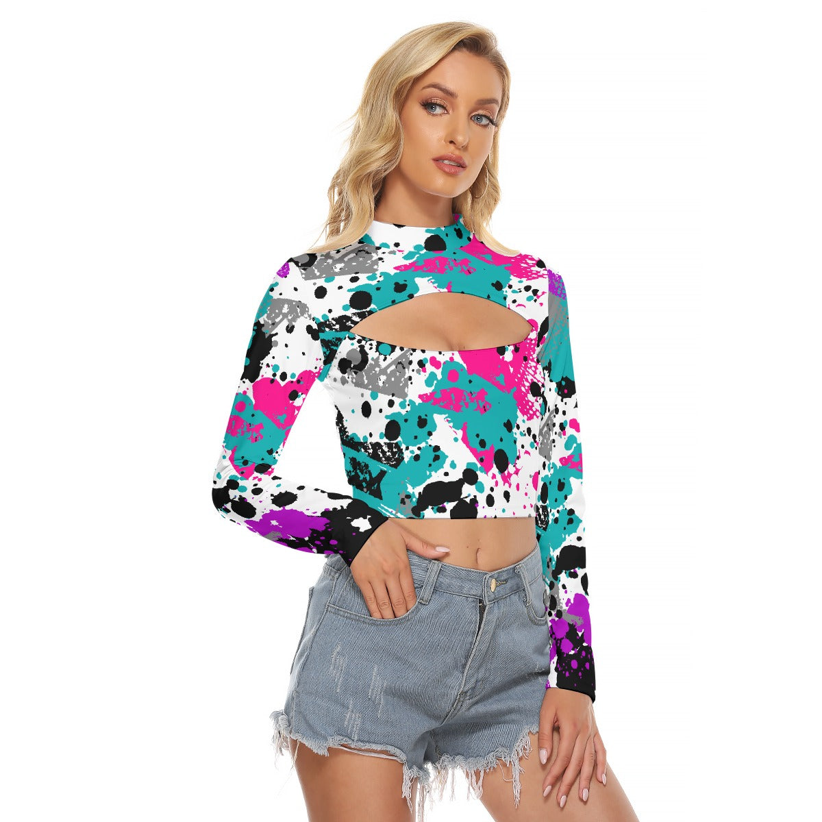 All-Over Print Women's Hollow Chest Keyhole Tight Crop Top