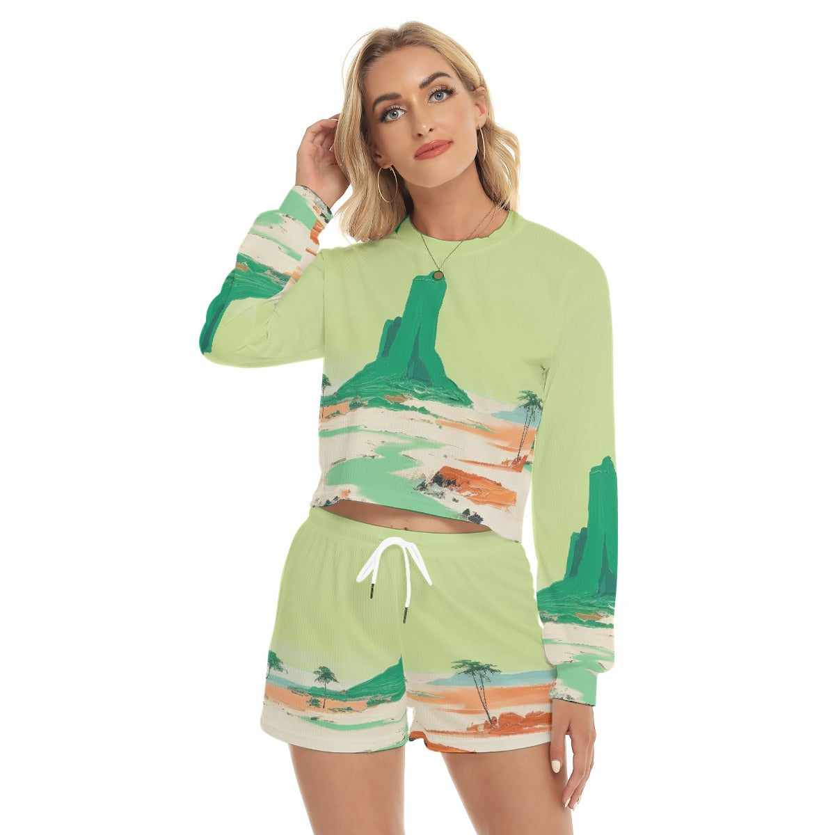 All-Over Print Women's Short Sweatshirt And Pants Suit