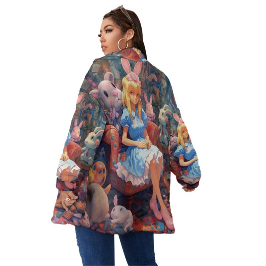 All-Over Print Unisex Borg Fleece Stand-up Collar Coat With Zipper Closure(Plus Size)
