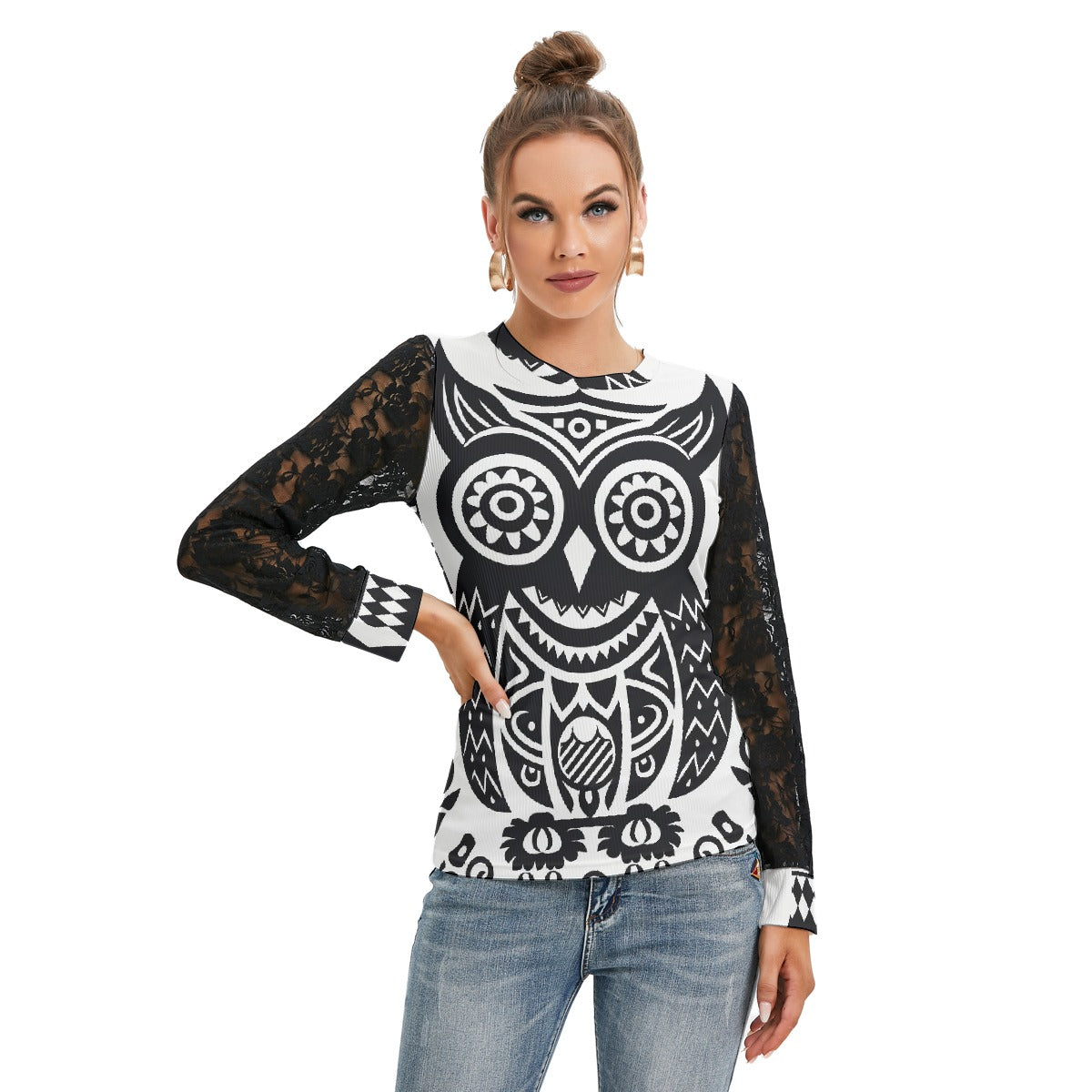 All-Over Print Women's T-shirt And Sleeve With Black Lace