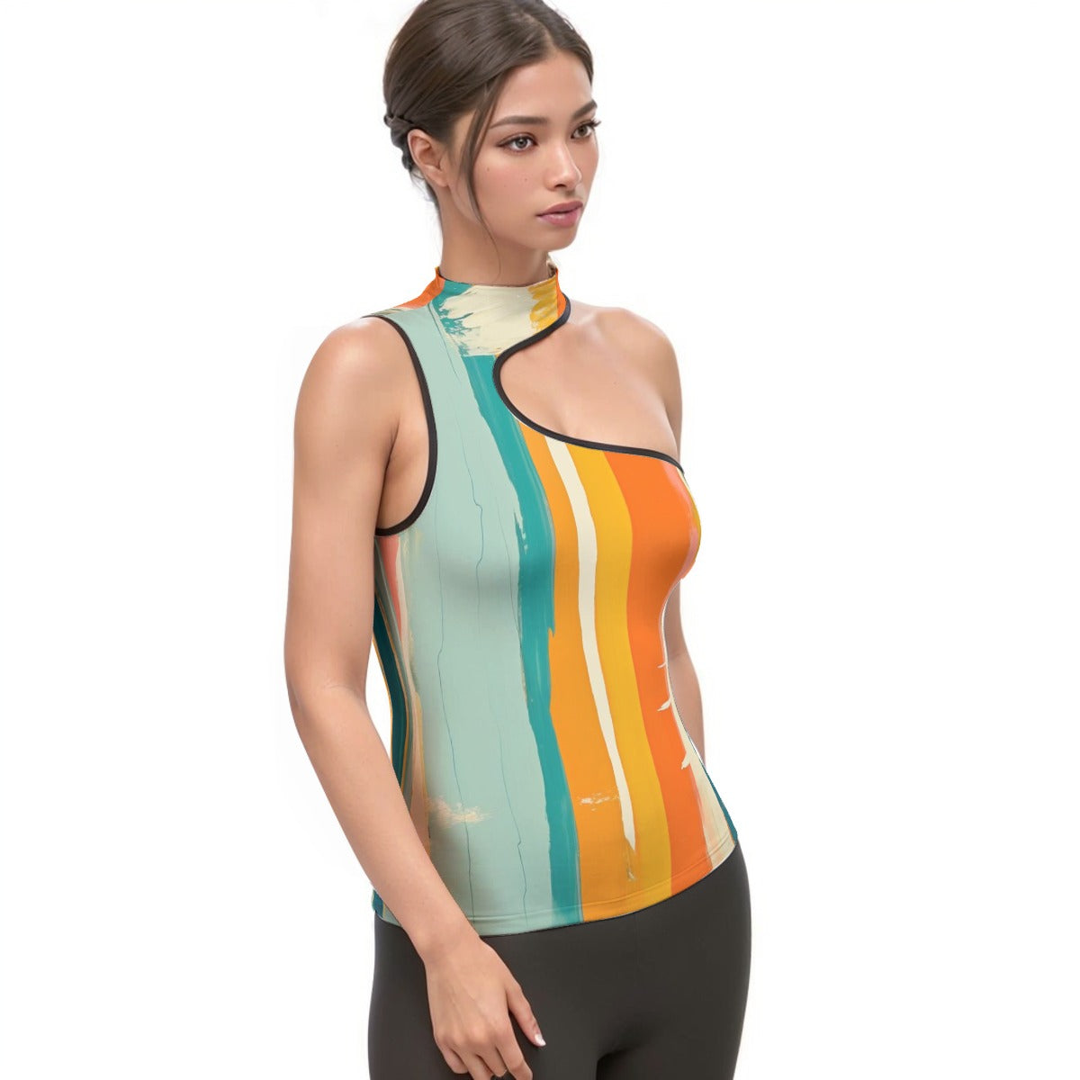 All-Over Print Women's Halter Sleeveless Asymmetrical Tank Top