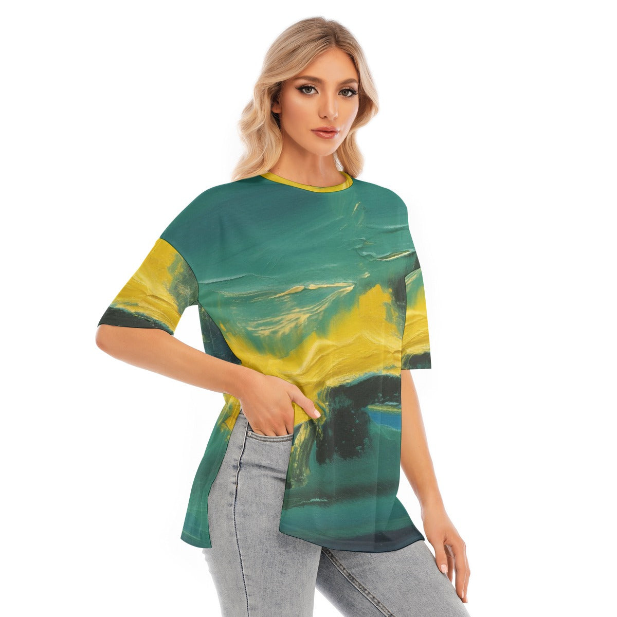 All-Over Print Women's Short Sleeves T-shirt With Hem Split