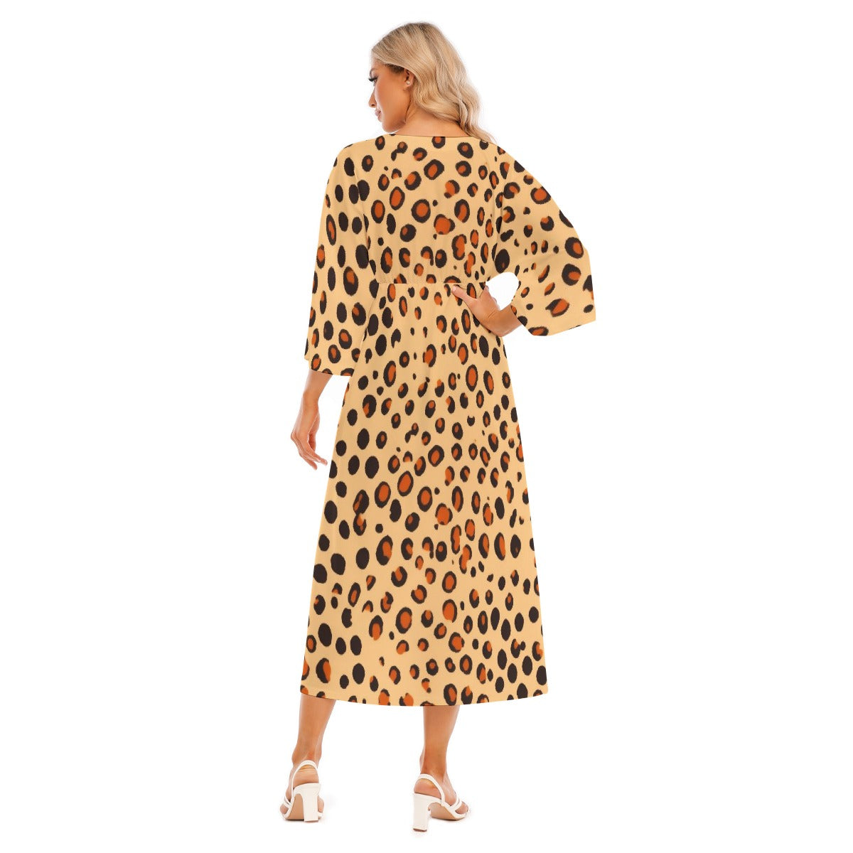 All-Over Print Women's Mid-Sleeve Long Dress