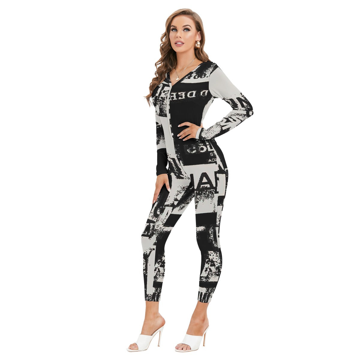 All-Over Print Women's Plunging Neck Jumpsuit