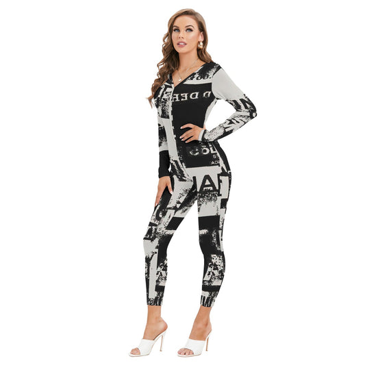 All-Over Print Women's Plunging Neck Jumpsuit