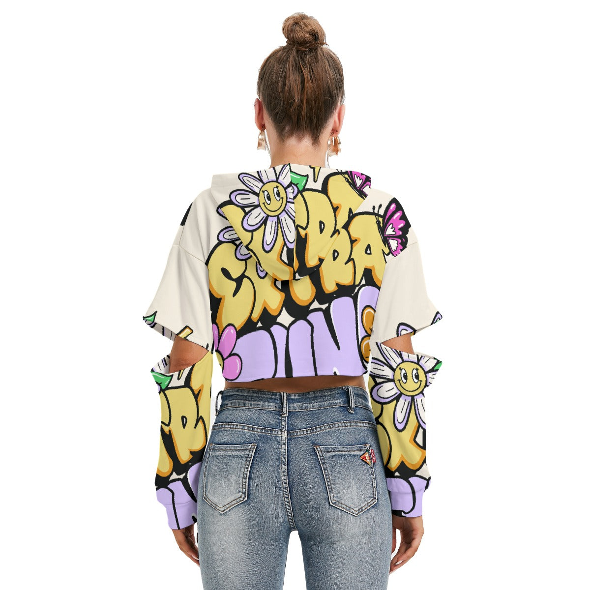 All-Over Print Women's Heavy Fleece Hoodie With Hollow Out Sleeve