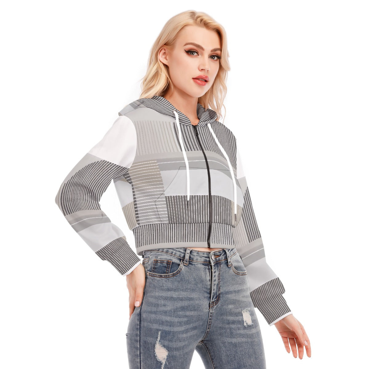 All-Over Print Women's Crop Top Hoodie With Zipper Closure