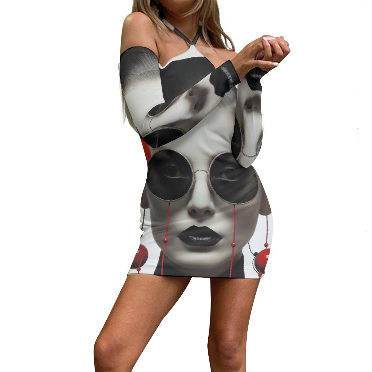 All-Over Print Women's Halter Lace-up Dress