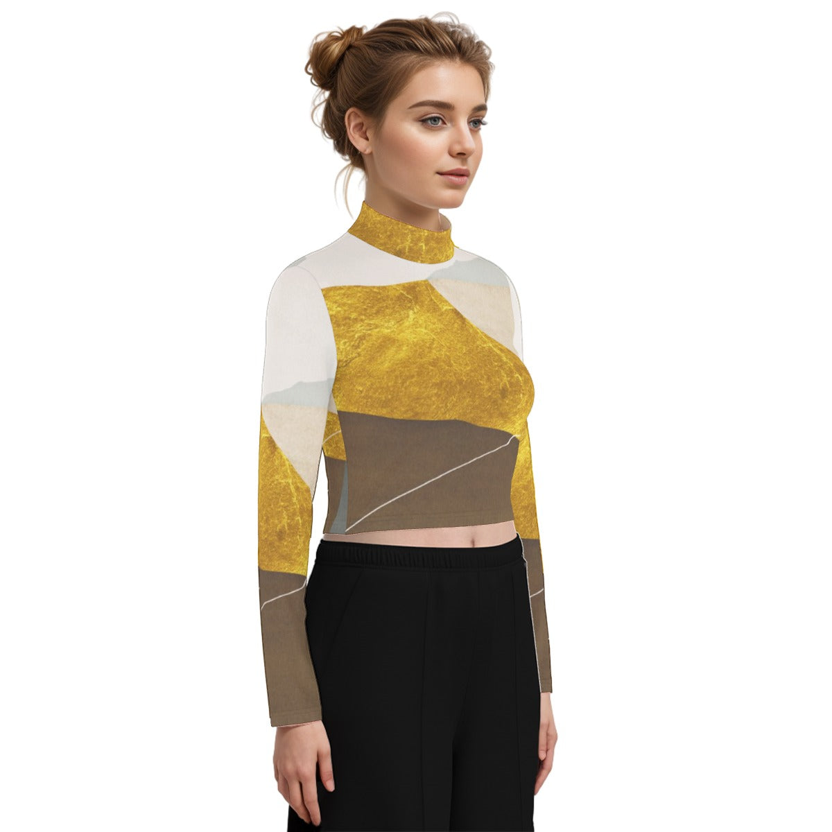 Eco-Friendly All-Over Print Women's Turtleneck T-shirt With Long Sleeve