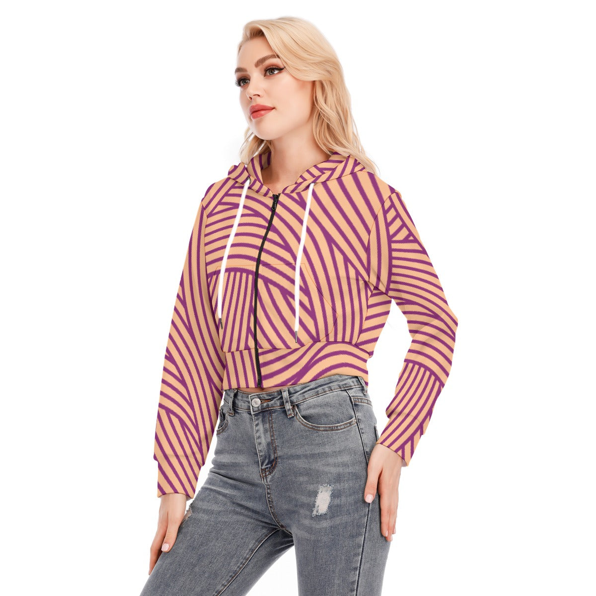 All-Over Print Women's Crop Top Hoodie With Zipper Closure