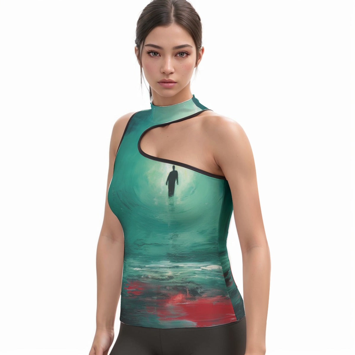 All-Over Print Women's Halter Sleeveless Asymmetrical Tank Top