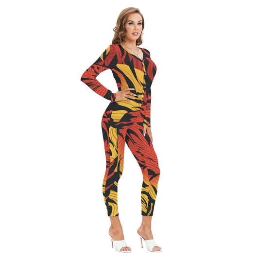 All-Over Print Women's Plunging Neck Jumpsuit