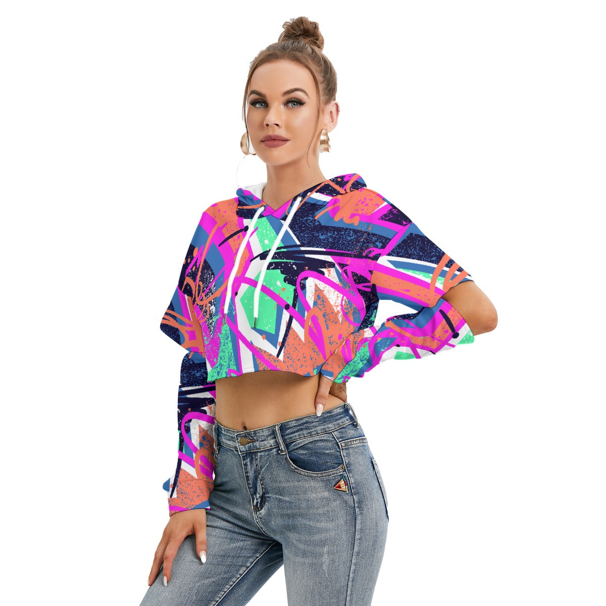 All-Over Print Women's Heavy Fleece Hoodie With Hollow Out Sleeve