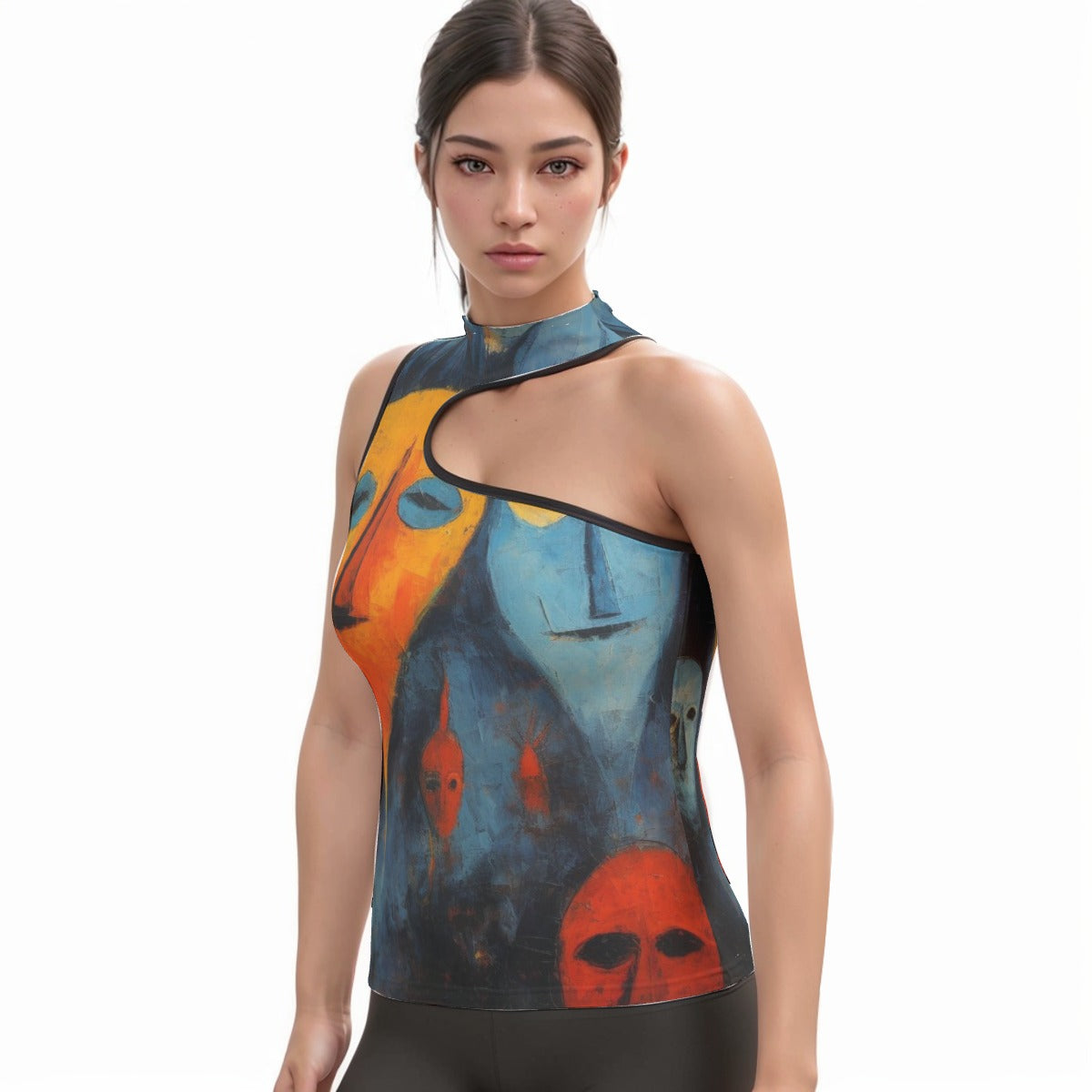 All-Over Print Women's Halter Sleeveless Asymmetrical Tank Top