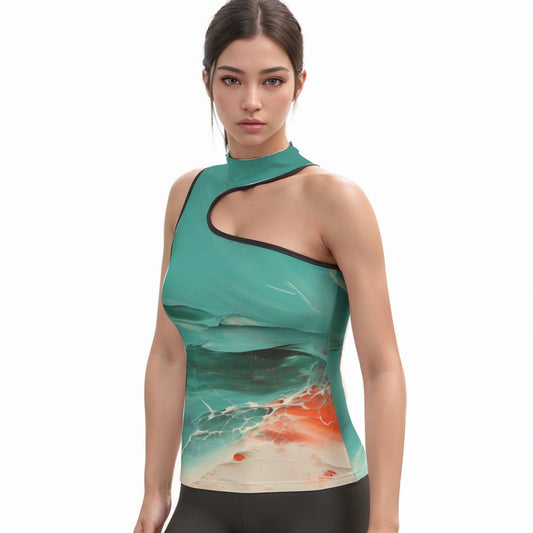 All-Over Print Women's Halter Sleeveless Asymmetrical Tank Top