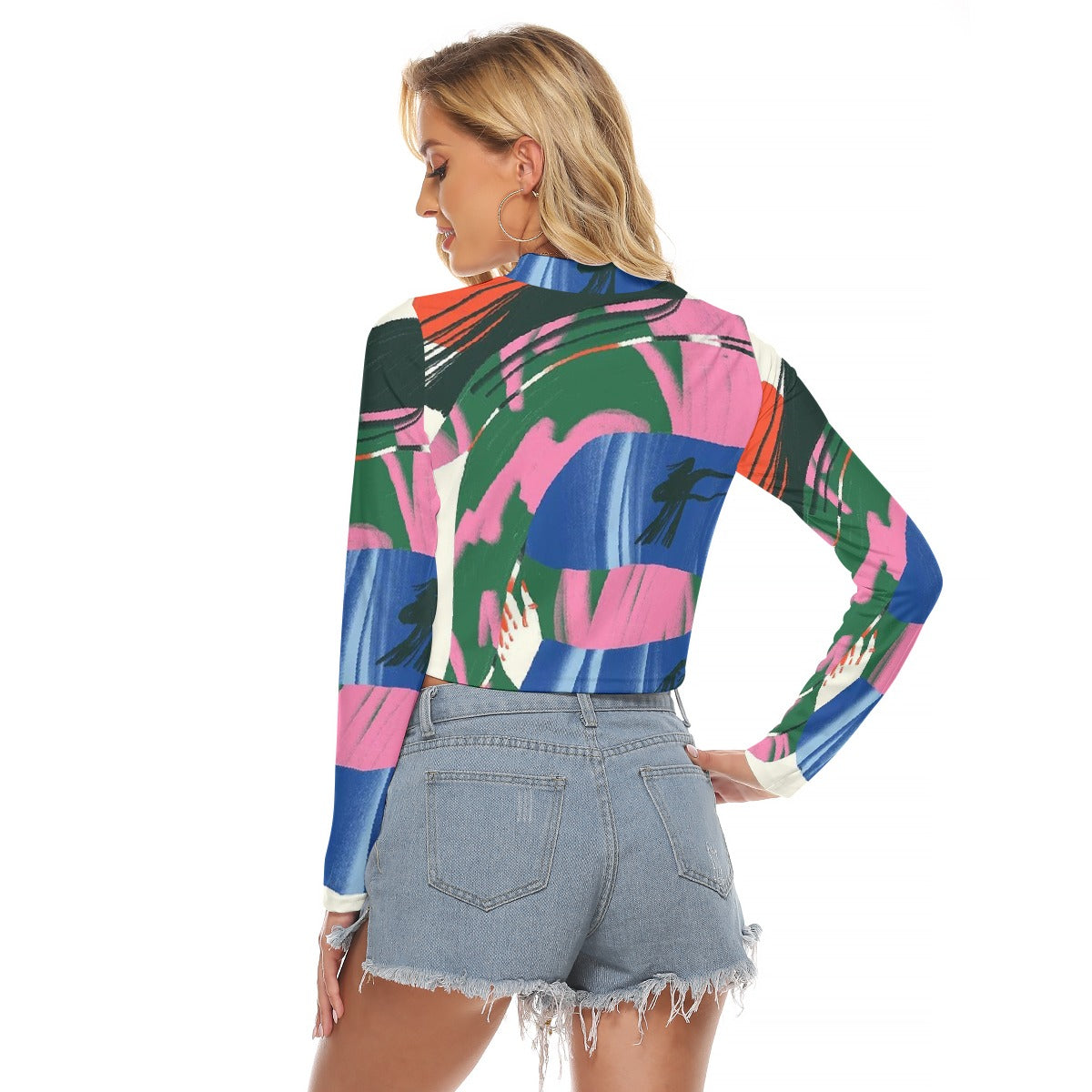 All-Over Print Women's Hollow Chest Keyhole Tight Crop Top