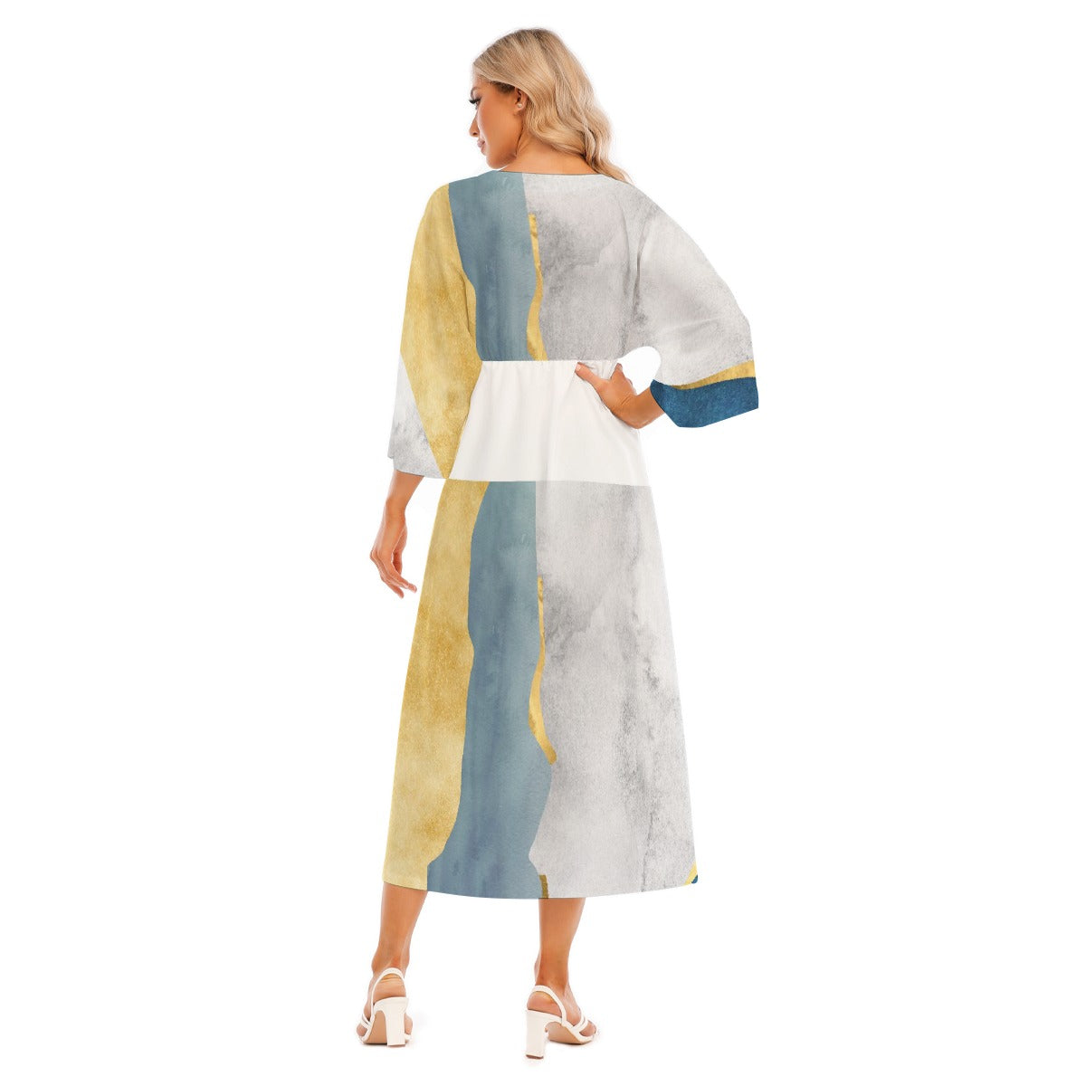 All-Over Print Women's Mid-Sleeve Long Dress