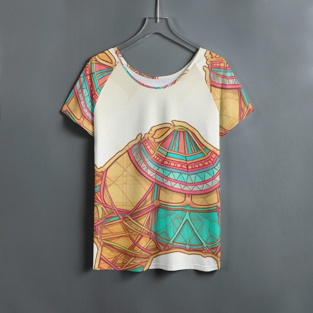 All-Over Print Women's Round Neck T-shirt With Raglan Sleeve