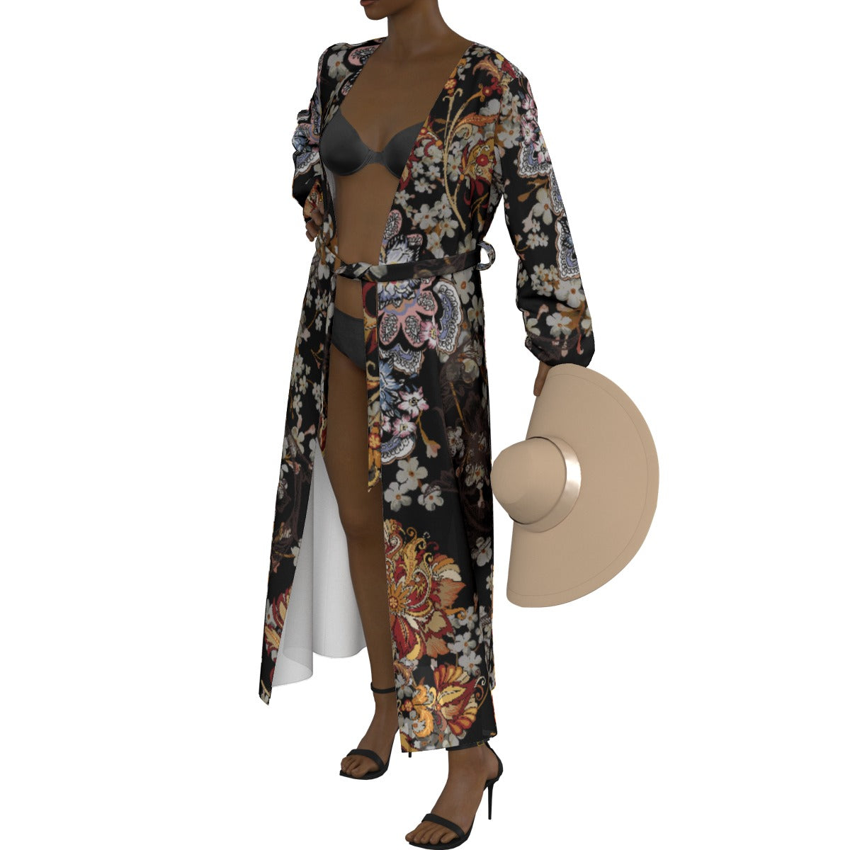 All-Over Print Women's Lace-up Chiffon Robe