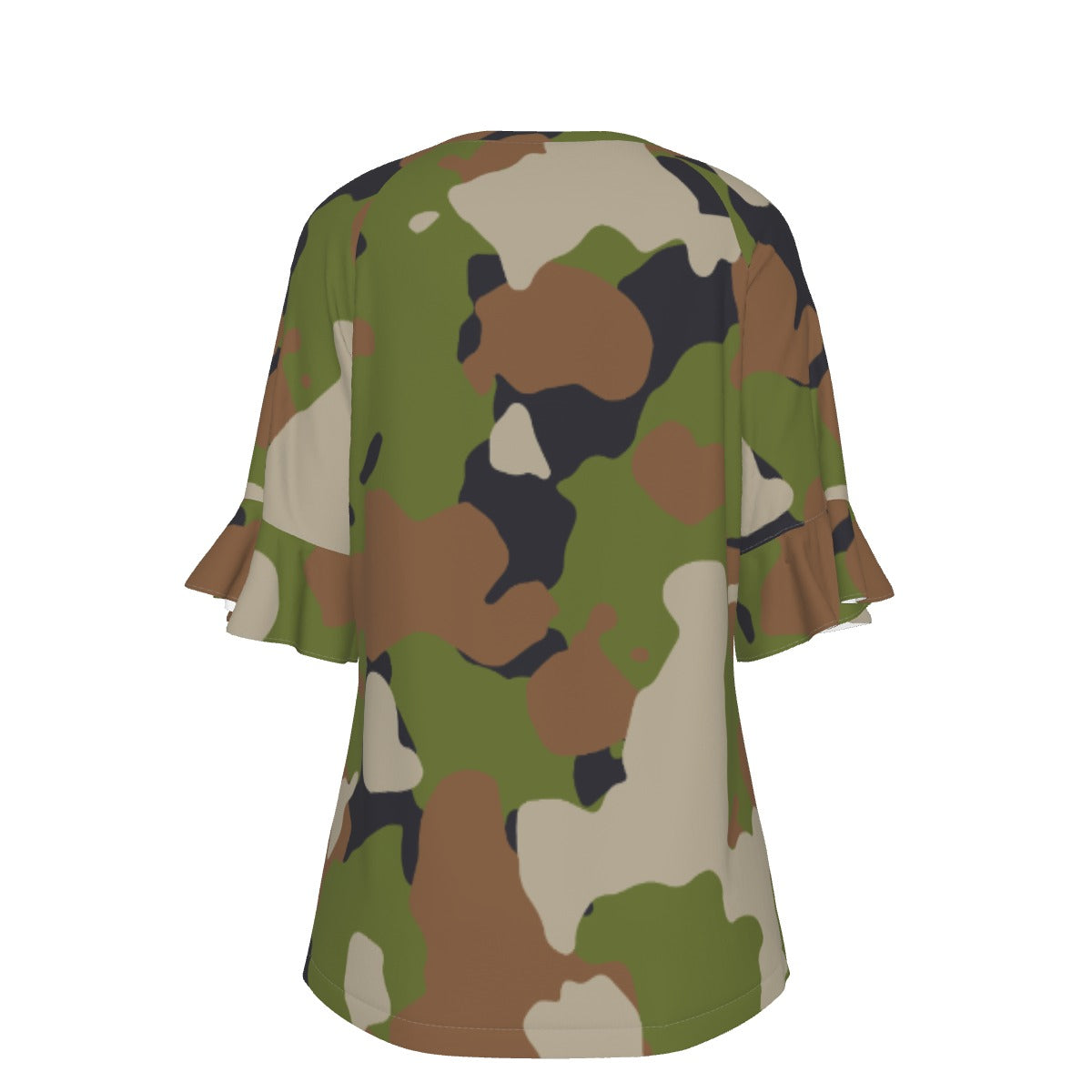 All-Over Print V-neck Women's T-shirt With Bell Sleeve