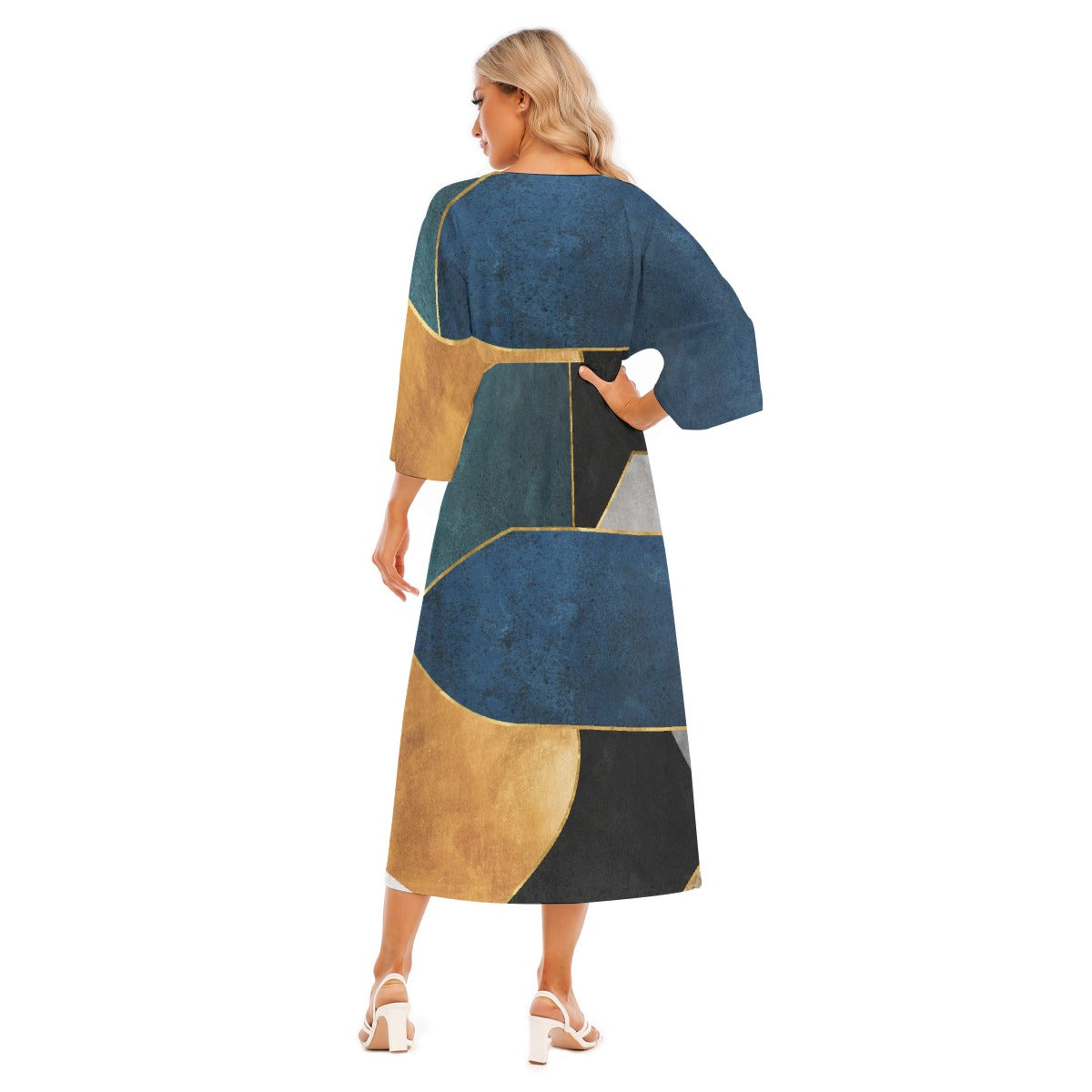 All-Over Print Women's Mid-Sleeve Long Dress