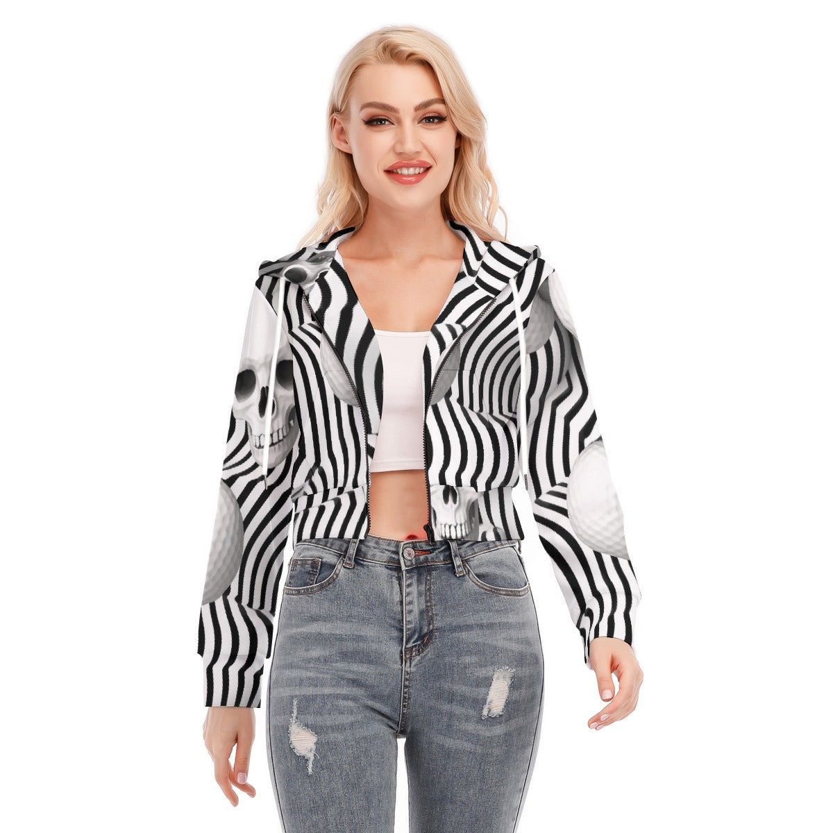 All-Over Print Women's Crop Top Hoodie With Zipper Closure