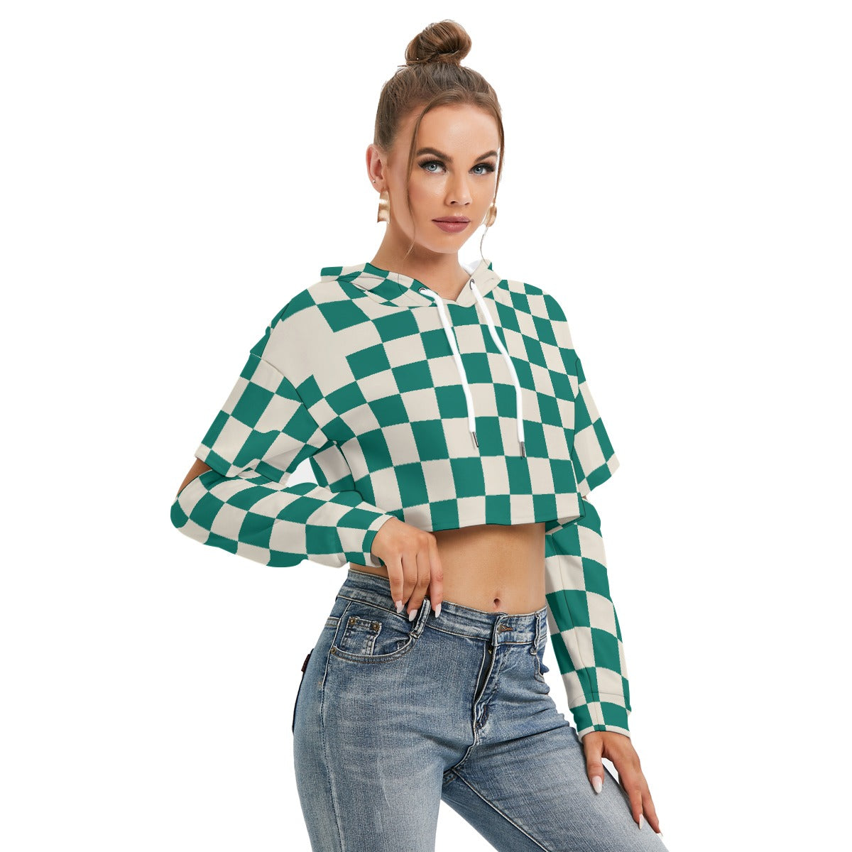 All-Over Print Women's Heavy Fleece Hoodie With Hollow Out Sleeve